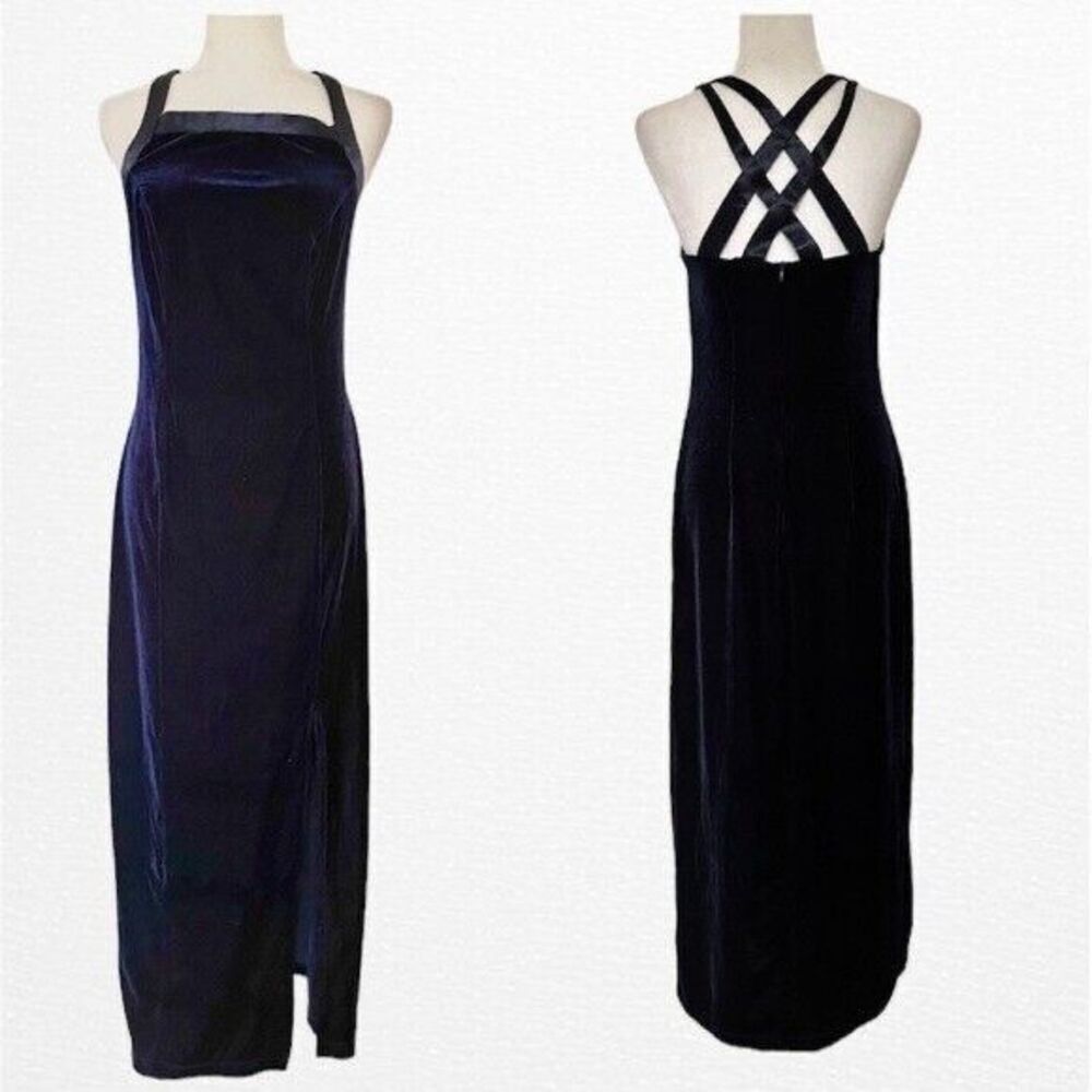 NWT VTG CDC Rampage Purple Velvet Strappy Crisscross Maxi Dress Sz 12